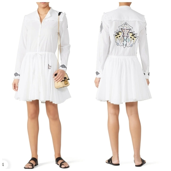 Zadig & Voltaire Ranil White Cotton Embroidered Dress XS Boho Chic Western Mini - Picture 1 of 16